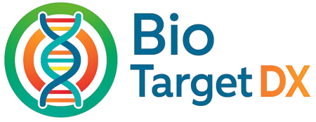 Logo with a DNA helix inside a circle and the words Bio Target DX