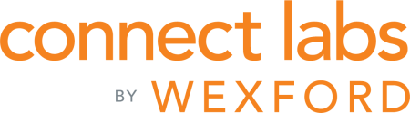 All text logo with orange font and the words Connect Labs by Wexford