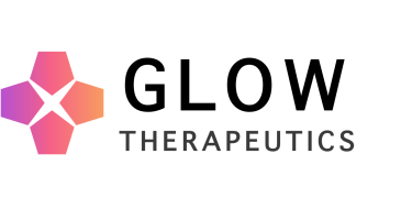 Logo with a purple, pink, and orange ombre cross with the words Glow Therapeutics