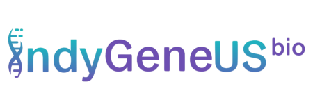 Logo with a DNA helix in place of the letter I and the words IndyGeneUS Bio