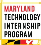 Logo with the text Maryland Technology Internship Program inside an open yellow square with part of the Maryland flag at the bottom