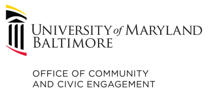 Logo with three columns under a portico with the text University of Maryland, Baltimore Office of Community and Civic Engagement