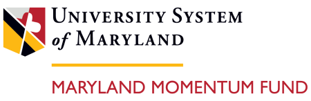 Logo with a portion of the Maryland flag in a shield and the text University System of Maryland Maryland Momentum Fund
